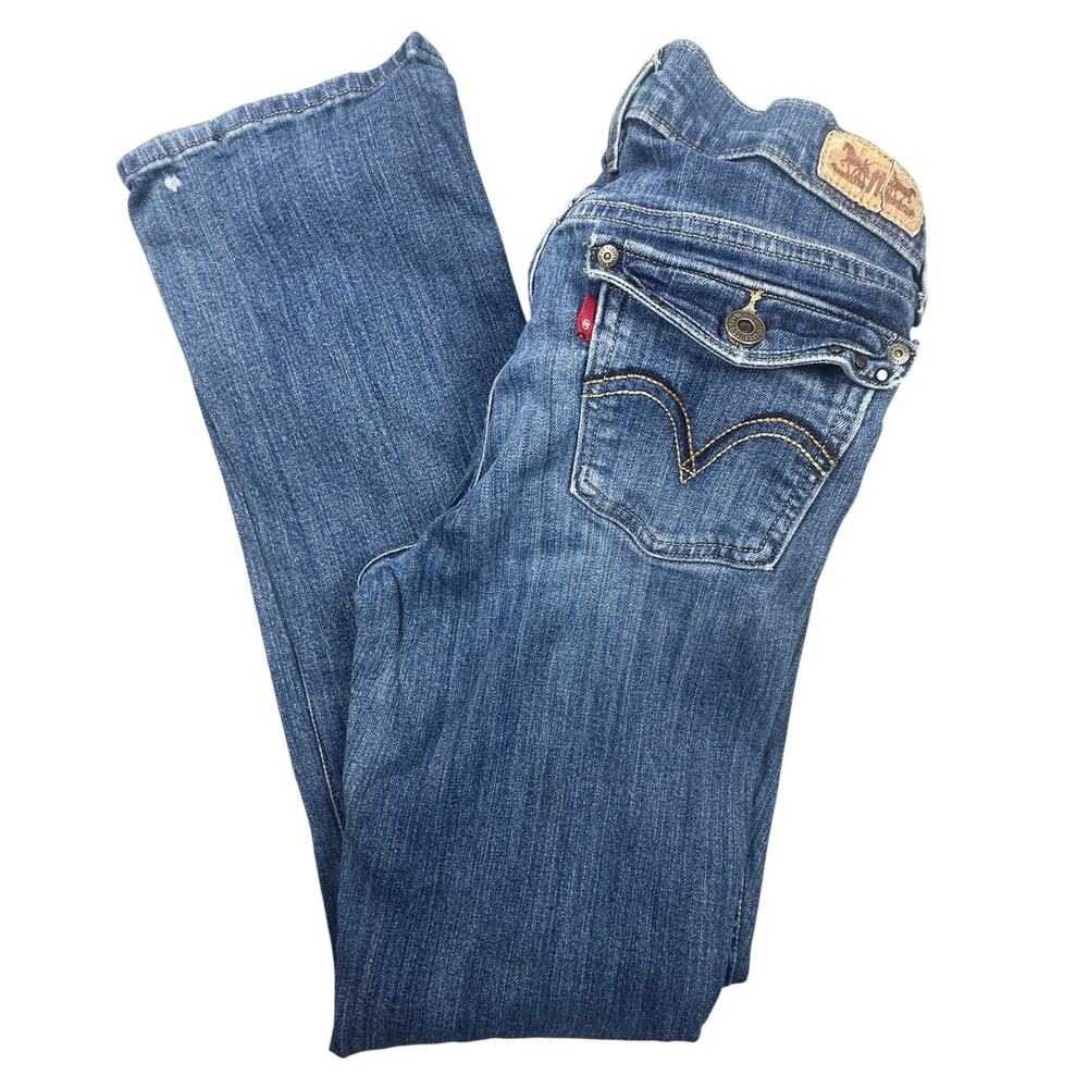 Levi's 515 Bootcut Jeans Studded Flap Pocket Medium Wash Stretch Denim
